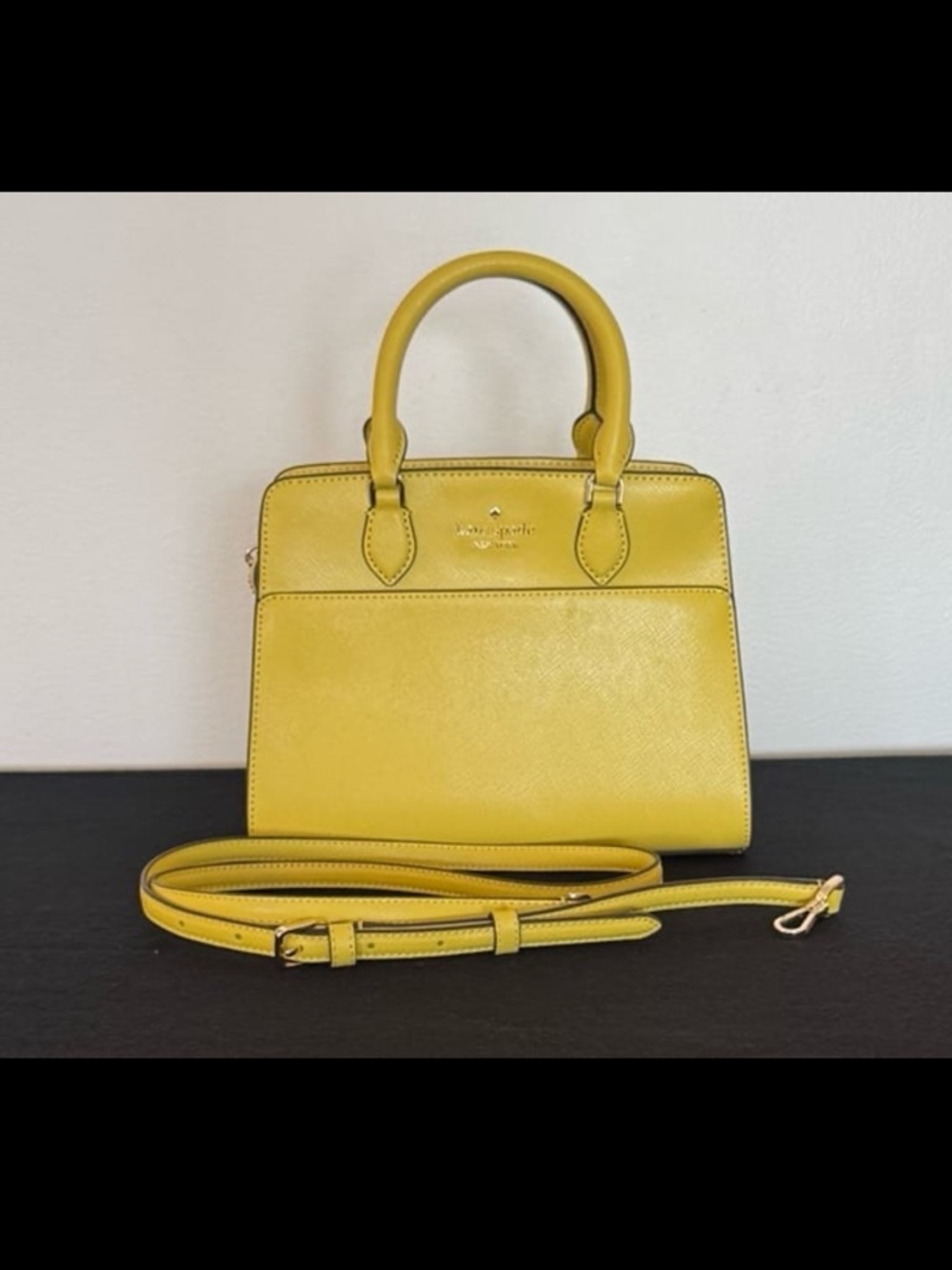 Kate Spade Madison Small Satchel Yellow Lime Saffiano Leather Crossbody Bag